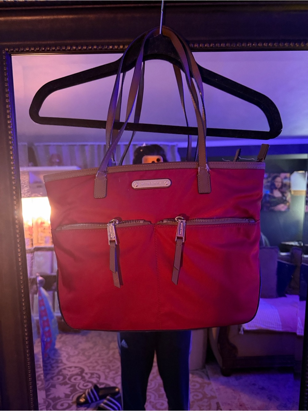 Michael Kors Red Nylon Tote with Dual Front Zips
